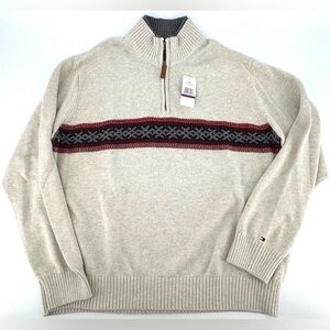 NWT. Tommy Hilfiger Men's 1/4 Zip Sweater with 100% Lambs Wool Ornamentation.